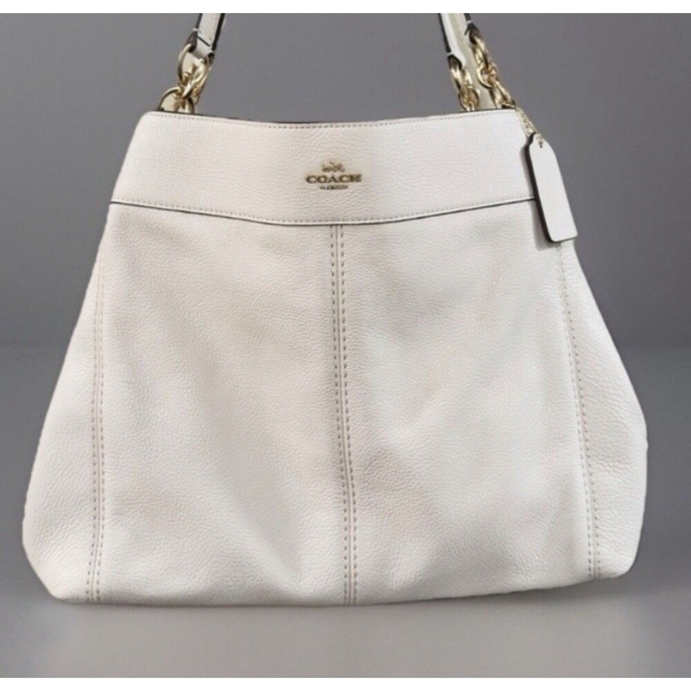 Coach Lexy Chalk White / Gold Pebble Leather Shoulder Bag Snake Skin straps